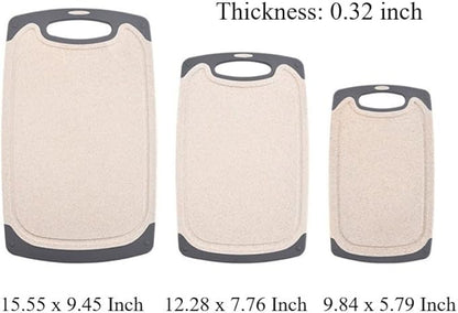 FLYINGSEA Cutting Boards For Kitchen, Anti-Skid Eco-Wheat Straw Cutting Board Set (3 Pcs), Dishwasher Safe (light brown)