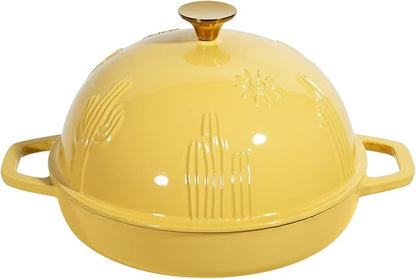 Flavehc Cast Iron Bread Oven With Cloche Lid for Baking - Yellow Enameled Dutch Oven With Dome Lid for Sourdough - 5 qt by FLAVEHC