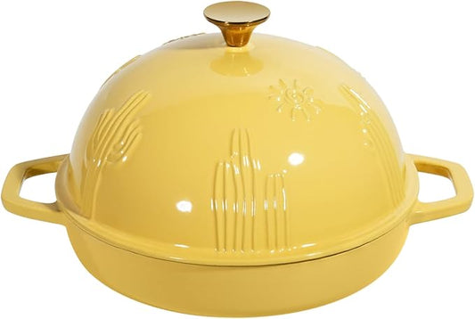 Flavehc Cast Iron Bread Oven With Cloche Lid for Baking - Yellow Enameled Dutch Oven With Dome Lid for Sourdough - 5 qt by FLAVEHC