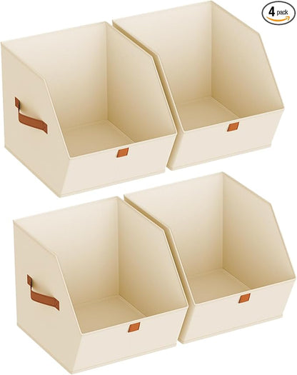 Homsorout Fabric Closet Storage Cubes - 4 Pack Square Storage Bins with Dual Handles for Clothes, Towels, Toys, Cube Storage Organizers for Bedroom, Nursery, Shelves, Closet, Small Spaces, Beige