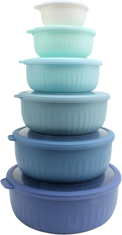 COOK WITH COLOR Prep Bowls with Lids- Wide and Deep Nesting Plastic Small Mixing Bowl Set with Lids, 12 Piece Set - Wide Bowls, Blue by CookwithColor