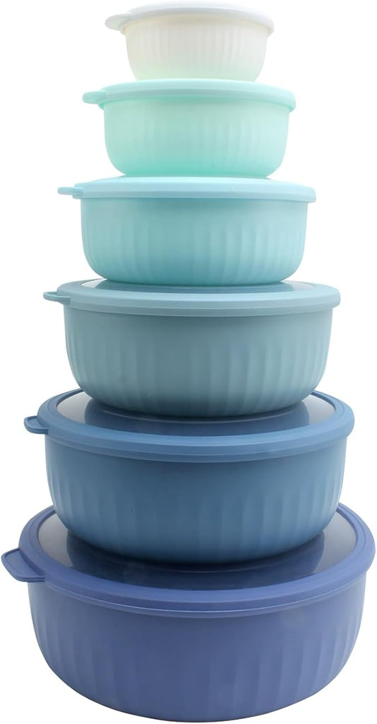 COOK WITH COLOR Prep Bowls with Lids- Wide and Deep Nesting Plastic Small Mixing Bowl Set with Lids, 12 Piece Set - Wide Bowls, Blue by CookwithColor
