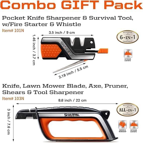 SHARPAL Pocket Knife Sharpener & Garden Tool Sharpener, Sharpening Straight and Serrated Knives, Lawn Mower Blade, Axe, Pruners, Shears, Scissors, Combo Gift Pack w/Greeting Card - Image 3