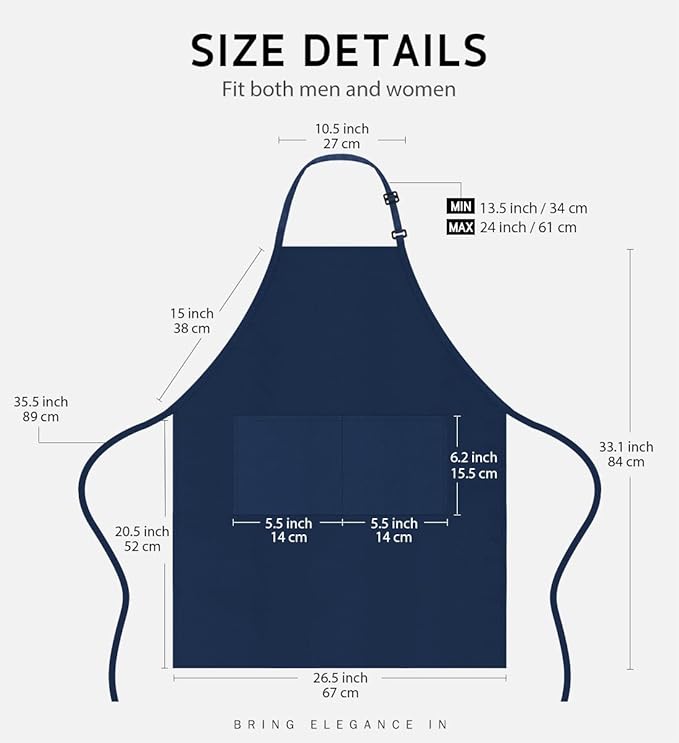 Syntus 12 Pack Bib Apron, Unisex Aprons Adjustable Waterdrop Resistant with 2 Pockets Cooking Kitchen Apron for Chef, BBQ Drawing Apron Bulk, Nautical Blue - Image 2