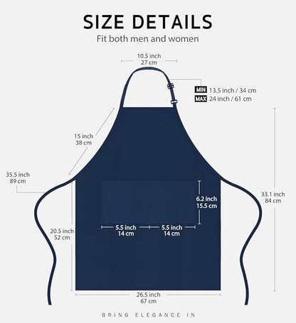 Syntus 12 Pack Bib Apron, Unisex Aprons Adjustable Waterdrop Resistant with 2 Pockets Cooking Kitchen Apron for Chef, BBQ Drawing Apron Bulk, Nautical Blue - Image 2