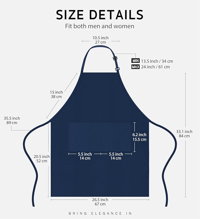 Syntus Apron for Men Women, Adjustable Cooking Kitchen Chef Aprons with 2 Pockets, Cotton/Polycotton/Polyester - Image 2