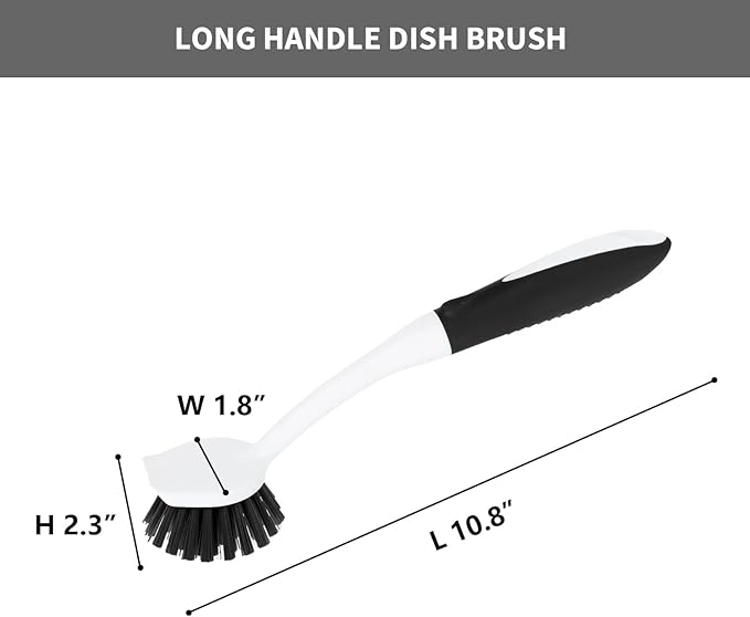 Dish Brush with Handle, 2 Pack Scrub Brushes with Built-in Scraper for Cleaning Kitchen, Pots, Pans and Sink, Scrubber Washing Tools, Black - Image 7