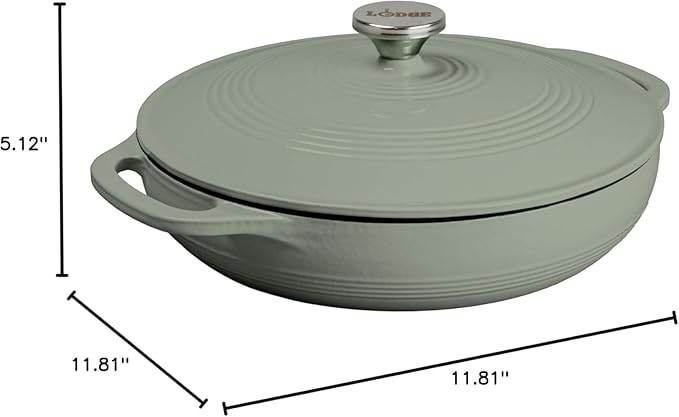 Lodge Essential Enamel Braiser - Refrigerator- & Oven-Safe up to 500° F - Heat-Retaining, Induction-Safe & PFAS-Free Enamel Cookware - 3.5 Quart, Desert Sage - Image 3