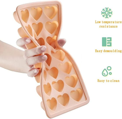 2 Pack Heart-Shaped Ice Cube Trays - 42 Holes Silicone Heart Ice Cube Tray with Lid, BPA Free and Dishwasher Safe, Mini Heart Shape Ice Cube Mold, Easy to Remove (2 Pack Pink)