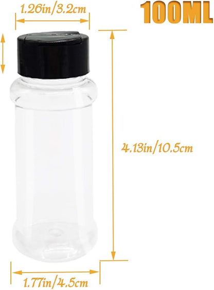 OJYUDD 16 Pack 3.4oz/100ml Plastic Spice Bottles Set,Empty Seasoning Containers with Black Cap,Clear Reusable Containers Jars for Spice,Herbs,Powders,Glitters - Image 3
