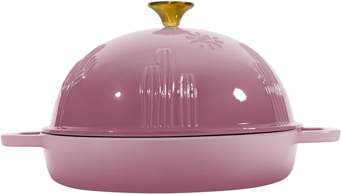 Flavehc Bread Oven Cast Iron Bread Dutch Oven with Cloche Lid for Bread Baking BerryPink Enameled Cast Iron Bread Oven with Dome Lid for Sourdough 5 qt - Image 3