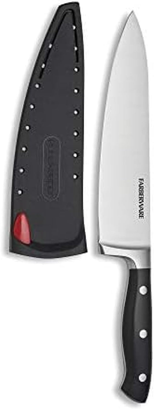 Farberware Edgekeeper 8-Inch Forged Triple Riveted Chef Knife with Self-Sharpening Blade Cover, High Carbon-Stainless Steel Kitchen Knife with Ergonomic Handle, Razor-Sharp Knife, Black by Farberware