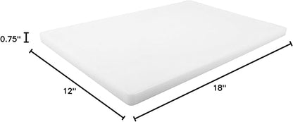 Thick White 18x12 Plastic Restaurant Cutting Board, 0.75 Inch Thick HDPP Poly - NSF Approved for Food Service, Dishwasher Safe - 3/4" Thickness