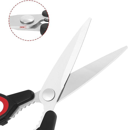 Kitchen Scissors, Multipurpose Kitchen Shears with Cover, Sharp Stainless Steel Blades and Comfort-Grip Handles for Cooking, Food & Packaging, 2-Pack, Black Gray & Black Red