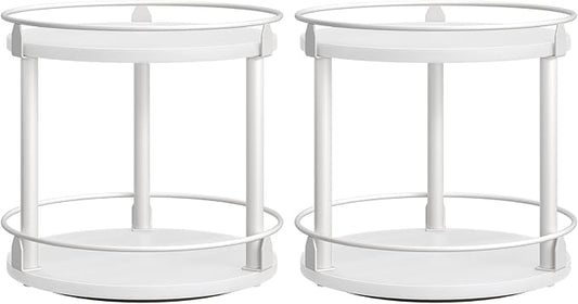 YATINEY Spice Rack, Set of 2 Lazy Susan Organizer, 2-Tier Turntable Organizer For Cabinet, Compact and Versatile, for Kitchen Countertop, White SR22L2WW