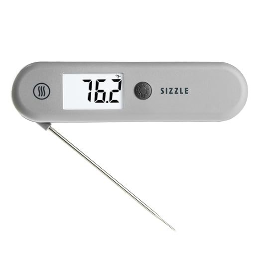 ThermoWorks Sizzle Digital Meat Thermometer – Instant Read in 2 Seconds, Waterproof, Folding Probe with Magnetic Back, Auto-Rotating Backlit Display, for Cooking Food, Grill & BBQ - Dove Grey by ThermoWorks