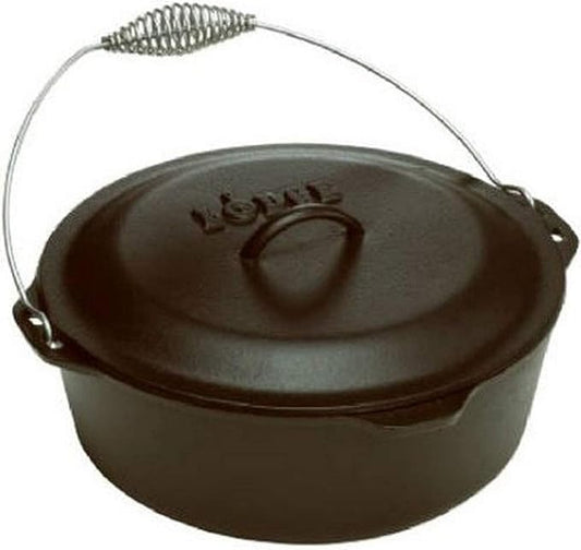 Lodge 7 Quart Pre-Seasoned Cast Iron Dutch Oven with Lid - Wire Bail Handle for Easy Transfer from Cooking Surface to Table - Use in the Oven, on the Stove, on the Grill or over the Campfire - Black