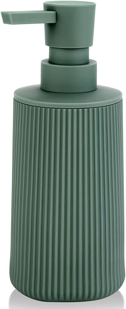 Small Soap Dispenser for Bathroom and Kitchen, Modern Farmhouse Striped Style Plastic Hand Soap Dish Soap Dispenser with Pump Matte Green by KellyHome