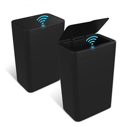 Naisu 2 Pack 4 Gal Bathroom Trash Can with Lid,Automatic Garbage Can with Touchless and Sealed Design,Slim Motion Sensor Waterproof Plastic Trash Bin Suitable for Bedrooms,Bathrooms,Kitchens,（Black）