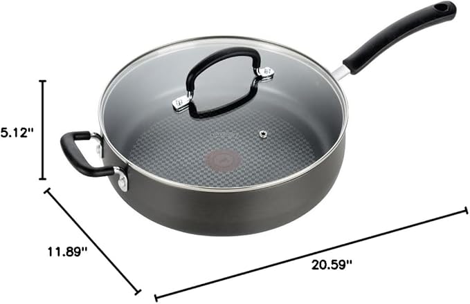 T-Fal Ultimate Hard Anodized Non Stick Jumbo Cooker With Lid & Helper Handle 5 Quart, Oven Broiler Safe 400F, Lid Safe 350F, Cookware, Deep Frying Pan, Skillet, Pots and Pans, Dishwasher Safe, Onyx - Image 8
