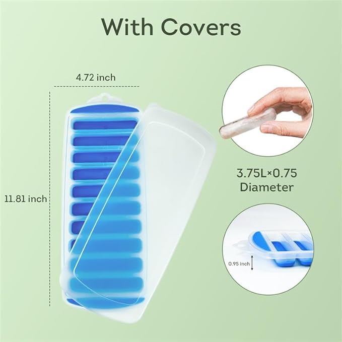 Lily's Home Silicone Ice Cube Tray with Lid Set of 2, BPA-Free, Ideal for Water Bottles & Sports Bottles, Flexible & Stackable Design for Quick Release, Ice Cube Trays for Freezer(11.81"*4.72"*0.95") - Image 2