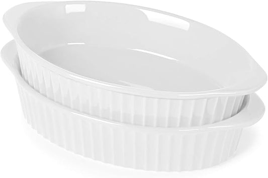 LEETOYI Porcelain Small Oval Au Gratin Pans, Baking Dish Set for 1 or 2 person servings, Bakeware with Double Handle for Kitchen and Home, Set of 2 (White) by LEETOYI