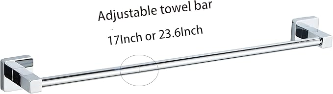 Chrome Bathroom Hardware Set 4 Pieces,Bathroom Accessories Set Stainless Steel Wall Mounted, Hand Towel Bar, Towel Ring, Robe Towel Hooks,Toilet Paper Holder,Towel Bar Set, 23.6 Inch - Image 3