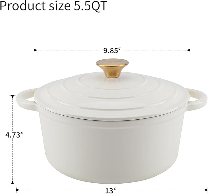 Enameled Cast Iron Dutch Oven - 5.5QT Pot with Lid,Oven Safe to 500°F,Heavy-Duty Cookware for Sourdough Bread Baking,Braising,Stews,Roasting Cream - Image 3