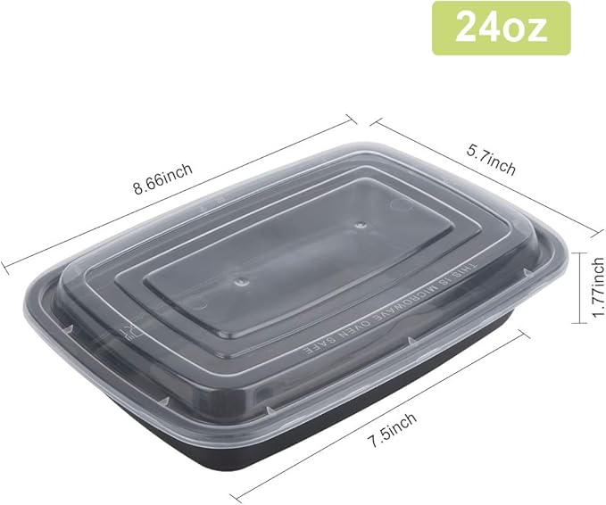 Reusable Food Prep Containers, 50-Pack 24 OZ Plastic Containers with Lids For Meal Food Prepping - Durable Food Storage Containers Lunch Boxes- Stackable, Meal Dishwasher Safe - Image 2