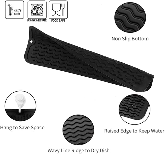 MicoYang Silicone Dish Drying Mat for Multiple Usage,Easy clean,Eco-friendly,Heat-resistant Silicone Mat for Kitchen Counter,Sink,Bar,Bottle,or Cup Black M 17 inches x 6 inches - Image 3