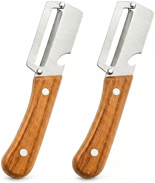 2-Pack Vegetable Peeler with Bottle Opener, Thickened Stainless Steel Wide Blade for Smooth Peeling, Wooden Handle Kitchen Peeler for Fruits & Vegetables