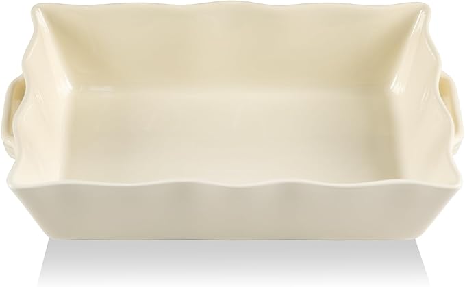 Sweejar Casserole Dishes for Oven, Ceramic 9x13 Baking Dish, Wave Edge Bakeware with Handles, Large Rectangular Lasagna Pan Deep for Roasting, Baking, Cooking, Banquet and Daily Use (Beige) by Sweejarco1949