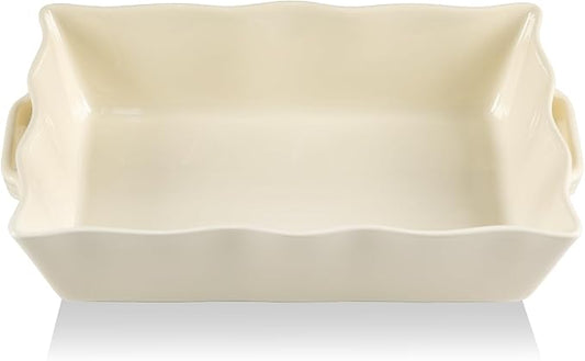 Sweejar Casserole Dishes for Oven, Ceramic 9x13 Baking Dish, Wave Edge Bakeware with Handles, Large Rectangular Lasagna Pan Deep for Roasting, Baking, Cooking, Banquet and Daily Use (Beige) by Sweejarco1949