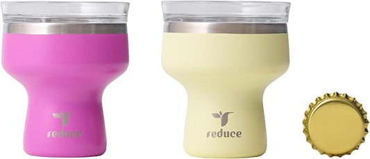 REDUCE Salteeny 3-in-1 Beer Bottle Opener with Shot Glass & Cocktail Jigger – Stainless Steel Bartender Bar Tool for Home Bar, Parties & Camping – Lemon Fuscia 2 Pack