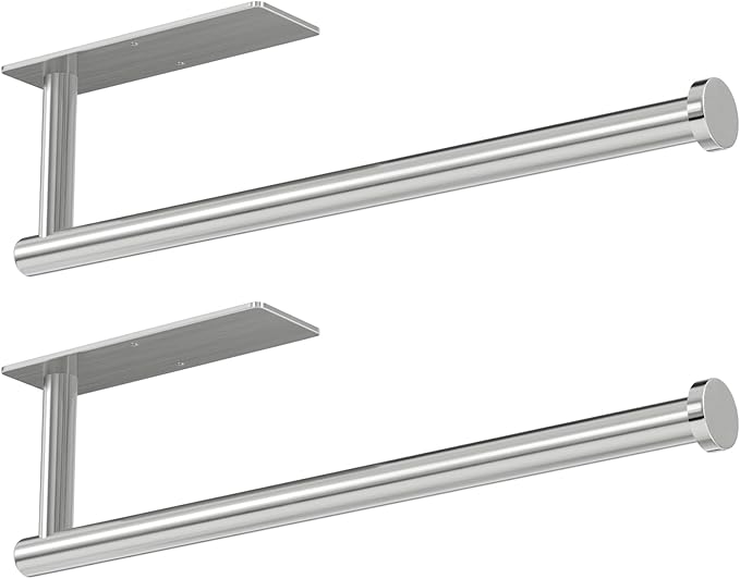 Paper Towel Holder - Self-Adhesive or Drilling, Brushed Nickel Wall Mounted Rack - SUS304 Stainless Steel Kitchen Roll Holder Under Cabinet (2 Pack) by niffgaff