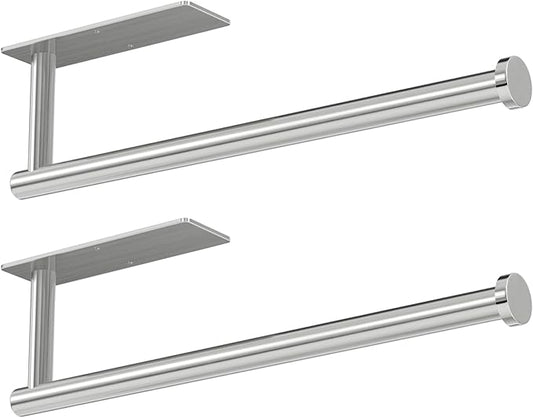 Paper Towel Holder - Self-Adhesive or Drilling, Brushed Nickel Wall Mounted Rack - SUS304 Stainless Steel Kitchen Roll Holder Under Cabinet (2 Pack) by niffgaff