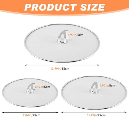 Splatter Screen for Frying Pan, 3 Pack (13/11.5/10 in) Stainless Steel Extra-Fine Mesh Grease Splatter Guard with Fold-Flat Knob, Dishwasher Safe - Image 9