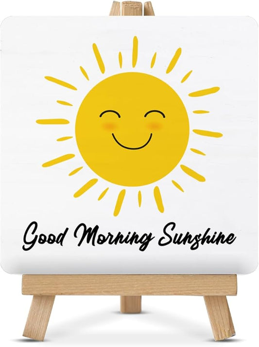 Coffee Bar Decor, Good Morning Sunshine Wood Sign with Easel Home Office Kitchen Coffee Bar Desk Shelf Tabletop Table Decor by Unknown