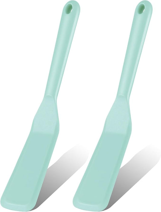 Zopeal 2 Pieces Crepe Spatula Silicone Narrow Skinny Flipper Long Heat Resistant Cooking Pancake Spatula Non Stick for Cooking Egg Burgers Pizza Pancake Steak Omelet(Light Blue)