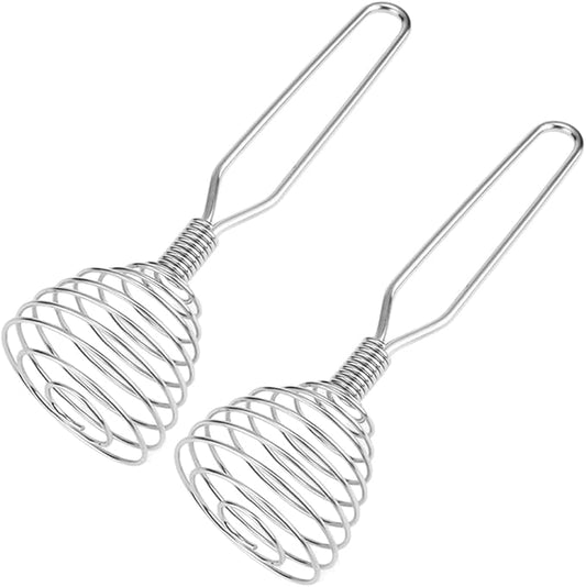 Stainless Steel Spring Coil Whisk Set 2 Pack, Wire Whip Egg Beater, Kitchen Cookware Hand Mixer For Cooking, Mixing, Blending, Beating, Stirring, 6.7 Inch