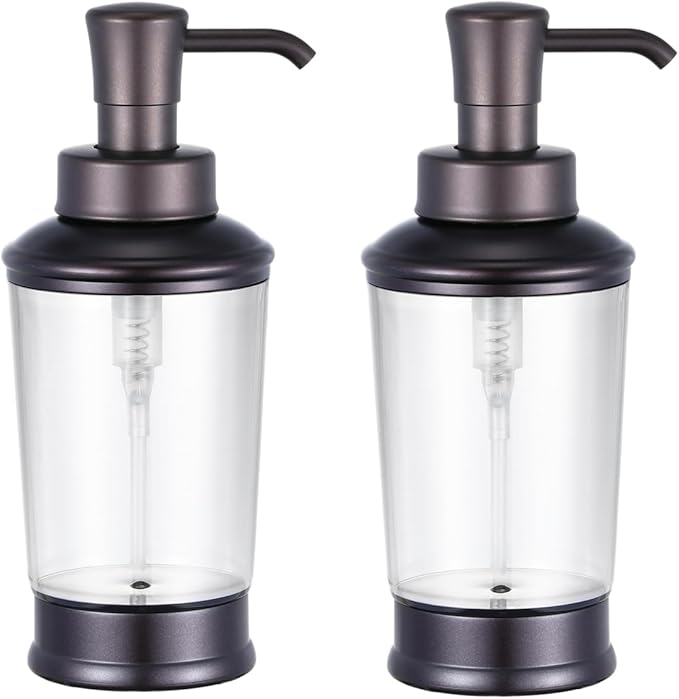 Vintage Style Soap Dispenser Bottles, 16oz Refillable Pump Bottles (2 Pack), Bronze Color with Clear Jar, Retro Bathroom or Kitchen Soap Dispenser for Lotion, Shampoo, Conditioner (Bronze-2pcs) by Unknown