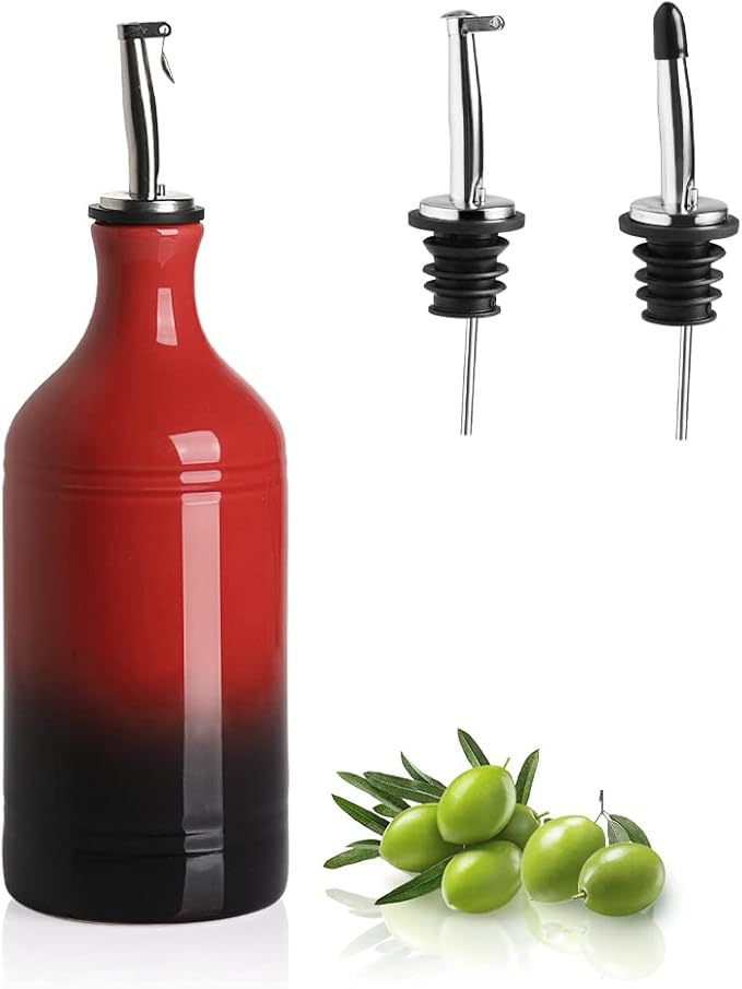 Sweejar Ceramic Olive Oil Dispenser Bottle, Opaque Oil Cruet Protects to Reduce Oxidation, Suitable for Storage Vinegar, Coffee Syrups & Other Liquids, Pack of 1, 15.5 Fl Oz(Gradient Red) by Sweejarco1949