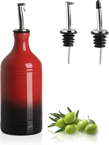 Sweejar Ceramic Olive Oil Dispenser Bottle, Opaque Oil Cruet Protects to Reduce Oxidation, Suitable for Storage Vinegar, Coffee Syrups & Other Liquids, Pack of 1, 15.5 Fl Oz(Gradient Red) by Sweejarco1949