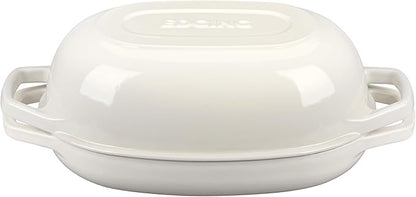 EDGING CASTING Enameled Cast Iron Oval Dutch Oven Pot with Lid, Dutch Oven for Sourdough Bread Baking, Bread Oven, Bread Dutch Oven, Oval Bread Pan, 5qt, White