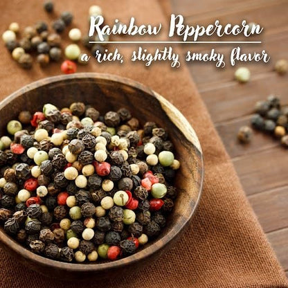 Spice Bounty Rainbow Peppercorn Grinder – 5.6 oz Whole Mixed Peppercorns (Black, White, Green & Pink) – Premium Refillable Grinder, No Additives or Preservatives