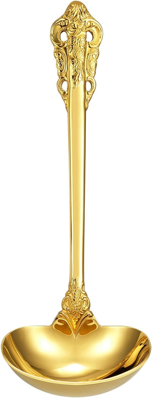 KEAWELL Premium 7.5 inch Luxury Gravy Ladle, 18/10 Stainless Steel, Small Gravy Spoon for Home. Solid and Sturdy, Dishwasher Safe. (1, Gold)