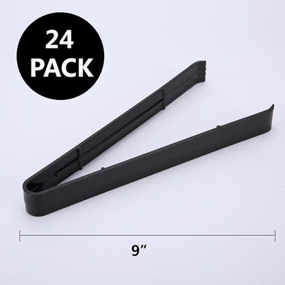 Serving Tongs 24 Pack, Plastic Disposable Salad Tongs for Buffets BBQ Party Event Catering, 9 Inch Food Safe Bulk Reusable Kitchen Utensils (24, Black) - Image 2