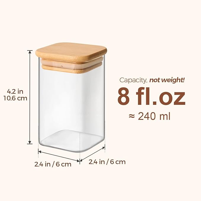 ComSaf 12Pcs Spice Jars with Labels, Glass Jar with Bamboo Lid, 8oz Airtight Square Containers with Black Lables, Empty Seasoning Jars for Spice, Salt, Pepper, Sugar - Image 3