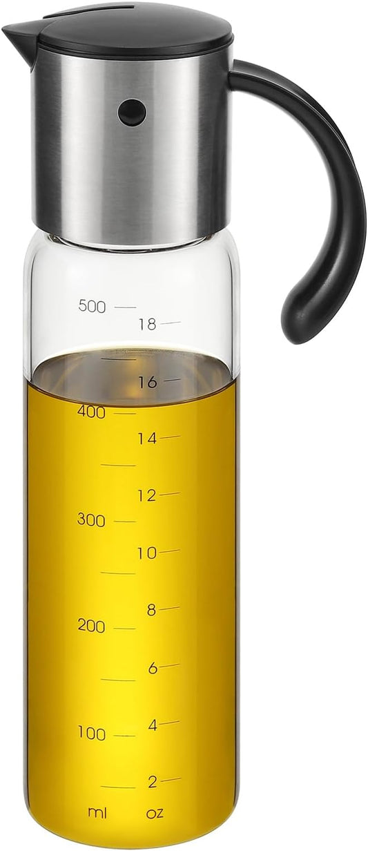Vucchini Large Olive Oil Dispenser Bottle 17 oz - Auto Flip Condiment Container - Leakproof Vinegar Dispenser Glass Cruet Stainless Steel by Vucchini