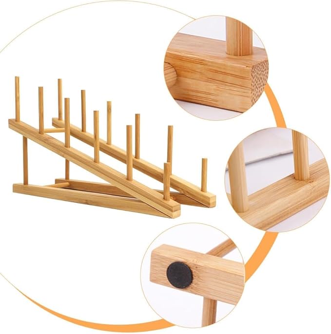 8 Pack Dish Rack Bamboo Drying Rack Wooden Plate Dish Rack Cabinet Organizer Kitchen Pot Lid Stand for Dish, Plate, Cup, Bowl, Cutting Board - Image 3